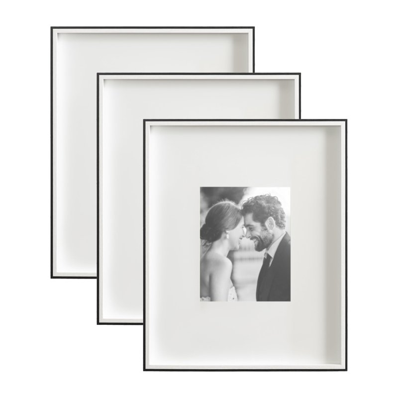 Kate and Laurel Gibson Modern Wall Picture Frame Set of 3; 16x20 matted to 8x10; White and Black; Three-Piece Frame Set for Gallery Wall Frame Set in Living Room Wall Décor