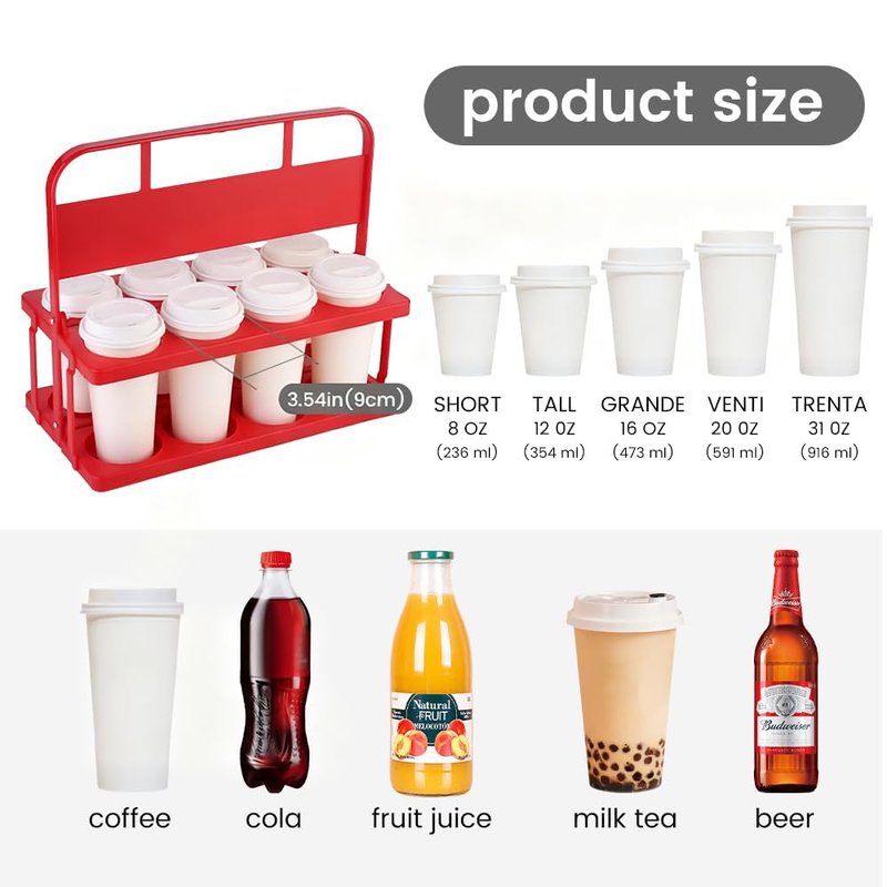 musbus Reusable Drink Carrier with Handle for Delivery Drivers, Portable Cup/Coffee Holder Accessories for Delivery, Foldable Drinks Caddy with Tray, Car Durable Plastic Festive Bottle, Vacation