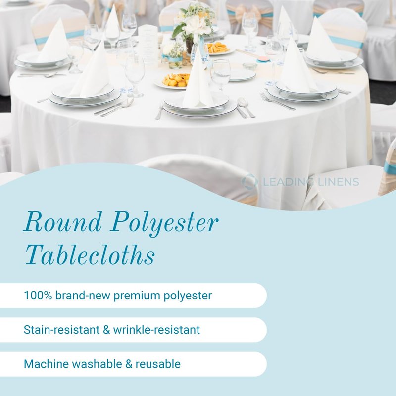Sparkles Make It Special 5-pcs 120" Inch Round Polyester Cloth Fabric Linen Tablecloth - Wedding Reception Restaurant Banquet Party - Machine Washable - Black
