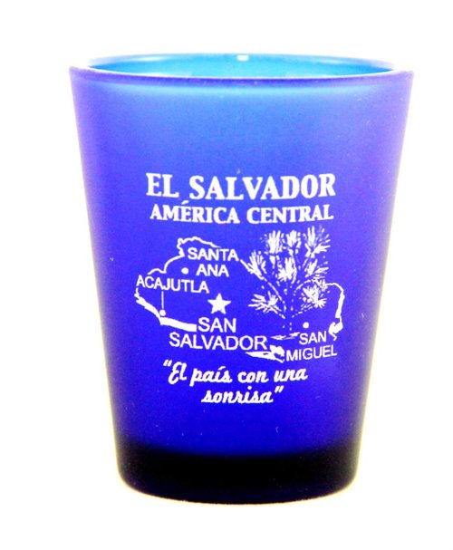 World By Shotglass El Salvador Central America Cobalt Blue Frosted Shot Glass