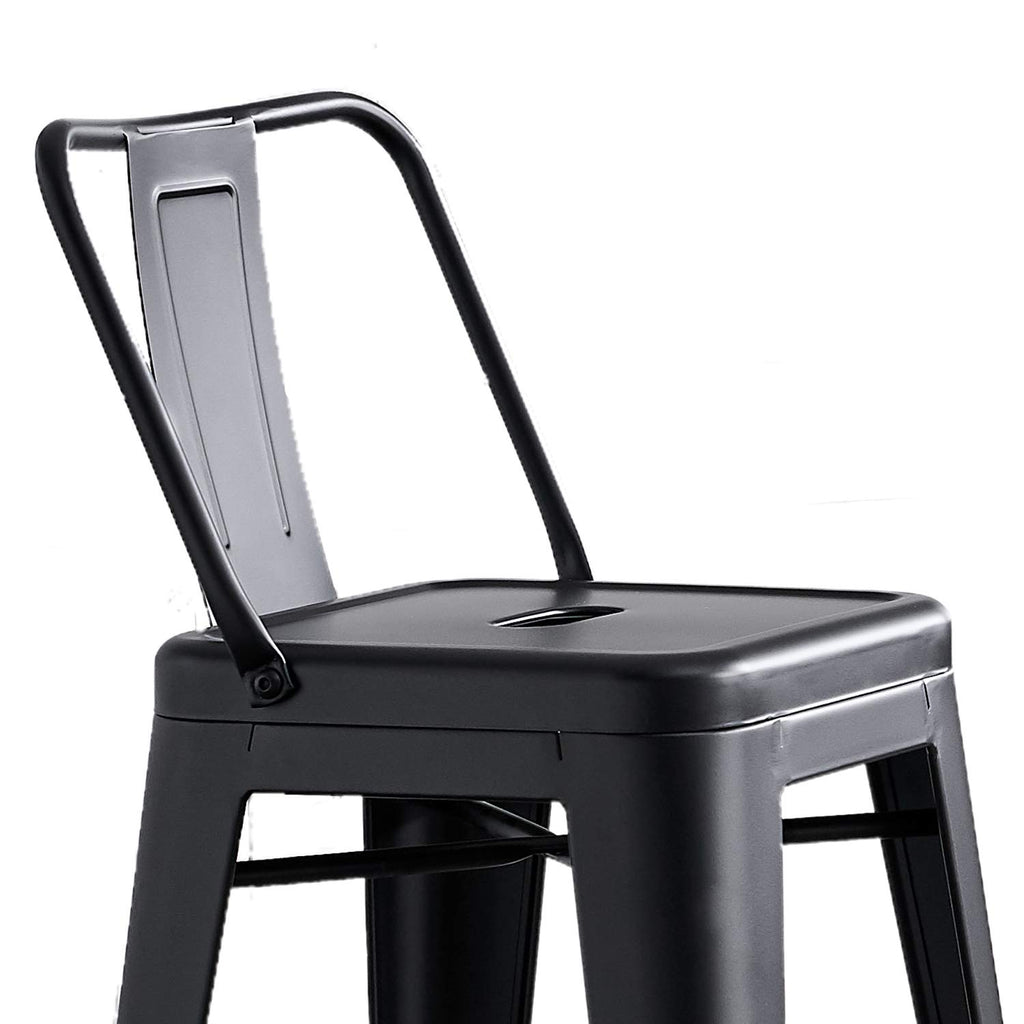 AC Pacific 24” Metal Barstool Set of 2 – Country Rustic Style with Low Back, Lightweight & Sturdy Build, Easy Assembly – Matte Black