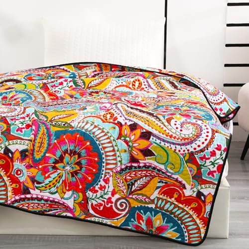 Reversible Cotton Quilted Throw Blanket - 59" x 79" Paisley Design