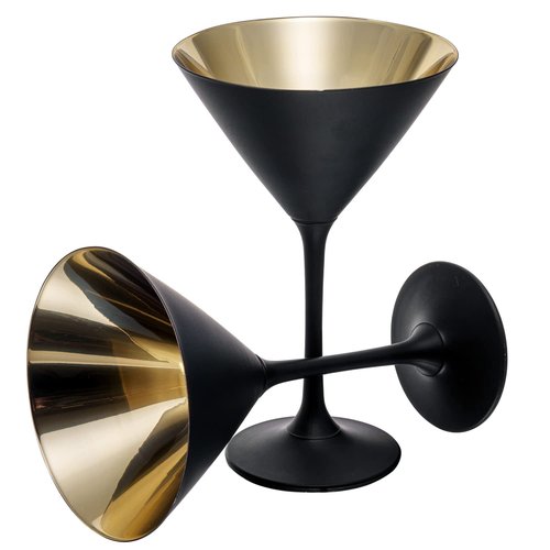 MyGift 8 Ounce Modern Matte Black and Metallic Gold Tone Plated Martini Glasses, Drinking Glass for a Cocktail Party, Wedding, or Anniversary Dinner, Set of 2