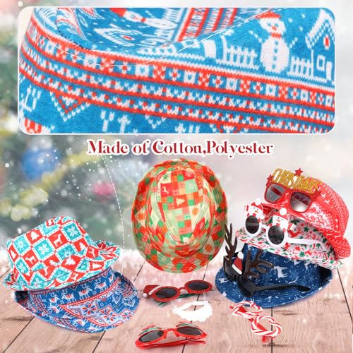 NICOWARM 12pc Christmas Photo Booth Prop Kit with Fedora Hats & Party Sunglasses