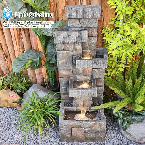 44.5-Inch 4-Tier Modern Floor Standing Water Fountain with LED Lights