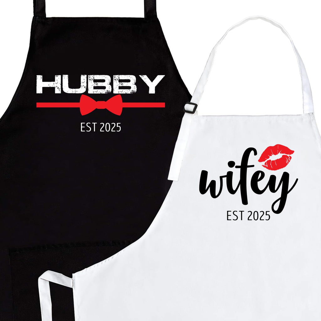 Prazoli Products Mr Mrs Apron Set - Engagement Gifts, Wedding & Bridal Shower Gifts for Couple (Hubby & Wifey Est: 2025, Standard)
