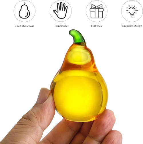Crystal Pear Figurines by [Brand Name] - Elegant Glass Fruit Decor for Office Tabletop Centerpiece