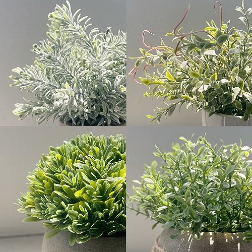 4-Pack Small Artificial Plants in White Pulp Pots - Farmhouse Decor