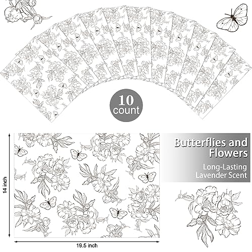 Scented Drawer Liners 10 Sheets - Fragrant Linen Butterfly Pattern, Large Size, Non-Adhesive Home Decor