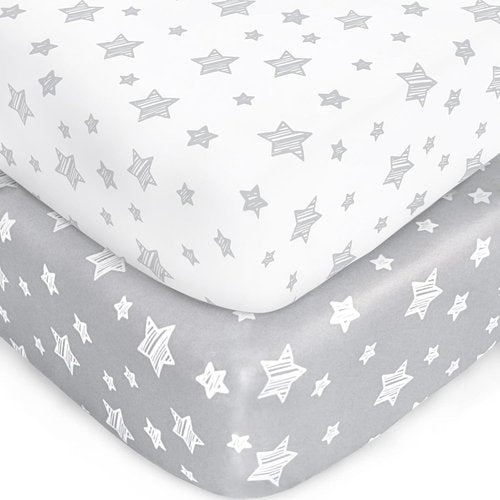 Crib Sheets for Boys & Girls - Soft, Breathable Fitted Sheets for Standard Crib & Toddler Mattresses | 2 Pack in Grey & White