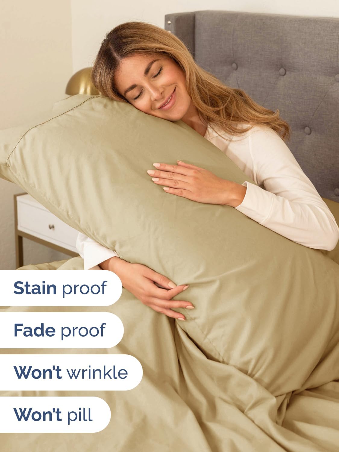 Skiennix Extra Deep Queen Sheet Set - 6-Piece Breathable Cooling Bedding - Soft, Wrinkle-Free Beige