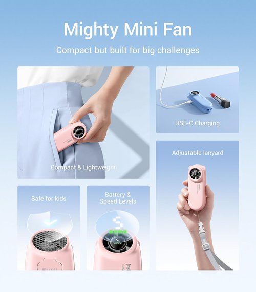 Diveblues TurboBear Portable Handheld Fan - 5-Speed Rechargeable Mini Fan for Travel & Cooling