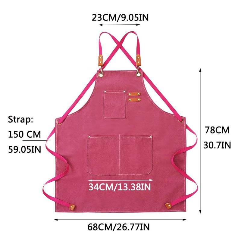 Kitchen Apron Canvas (2 Pack), Chef Apron Cross Back Adjustable Apron with 3 Pockets Professional Tool Work Apron Waterproof Barbecue BBQ Apron for Men Women, Cooking Painting Gardener (Pink)