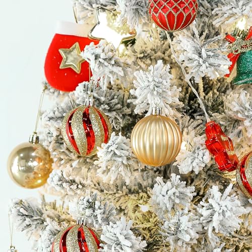 Christmas Tree Ornaments Set - 30 Red & Gold Shatterproof Balls 60mm
