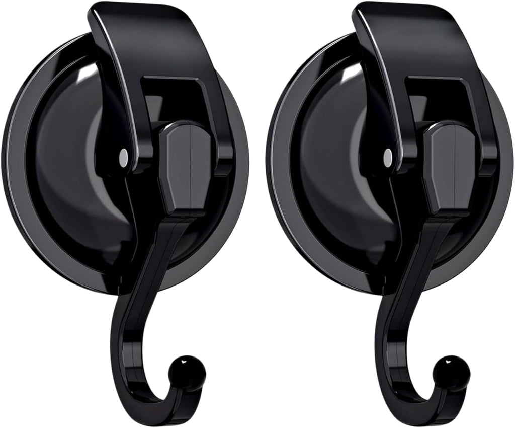 Skiennix Heavy Duty Vacuum Suction Cup Hooks - Easy Install Wreath Hanger for Kitchen & Bathroom (2, Black)