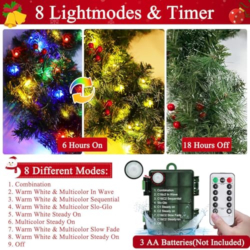 3 Ft Pre-lit Artificial Christmas Mailbox Swag with LED Lights & Pinecones