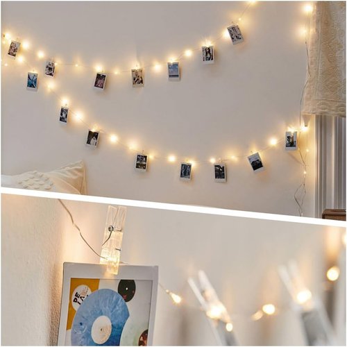 Microwear 33Ft LED Photo Clip String Lights - USB/Battery Powered, 8 Modes, Remote Control | Perfect for Bedroom & Wedding Décor