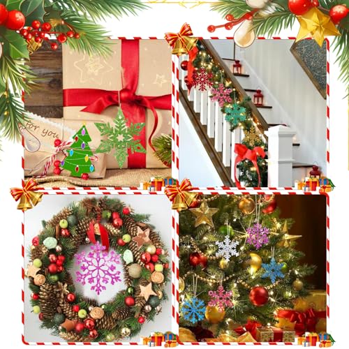 Tmflexe 40Pcs Unfinished Wooden Snowflake Ornaments - 10 Designs for DIY Christmas Craft Decor
