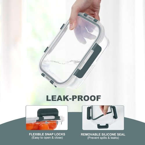 KOMUEE Glass Food Storage Containers - 10 Pack Airtight Meal Prep Lunch Boxes | Freezer & Microwave Safe
