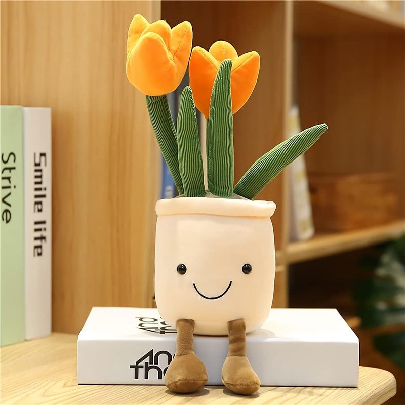 Orange Tulip Plush Toy - 13.7" Cute Flower & Plant Pillow, Stuffed Animal for Nature Room Decor