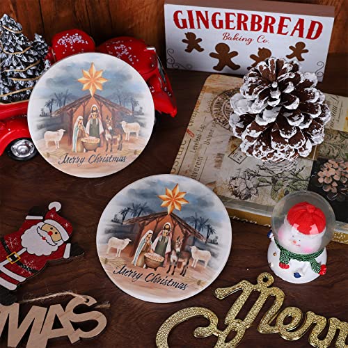 Christmas Coasters Set of 4 Ceramic Drink Coasters with Nativity Pattern - Holiday Table Decor