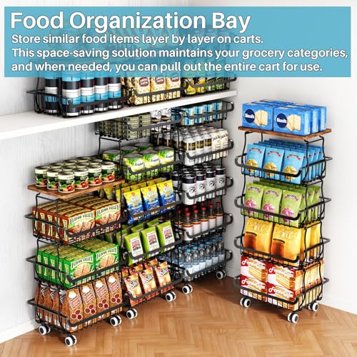 4-Tier Stackable Metal Rolling Fruit and Vegetable Storage Basket Cart