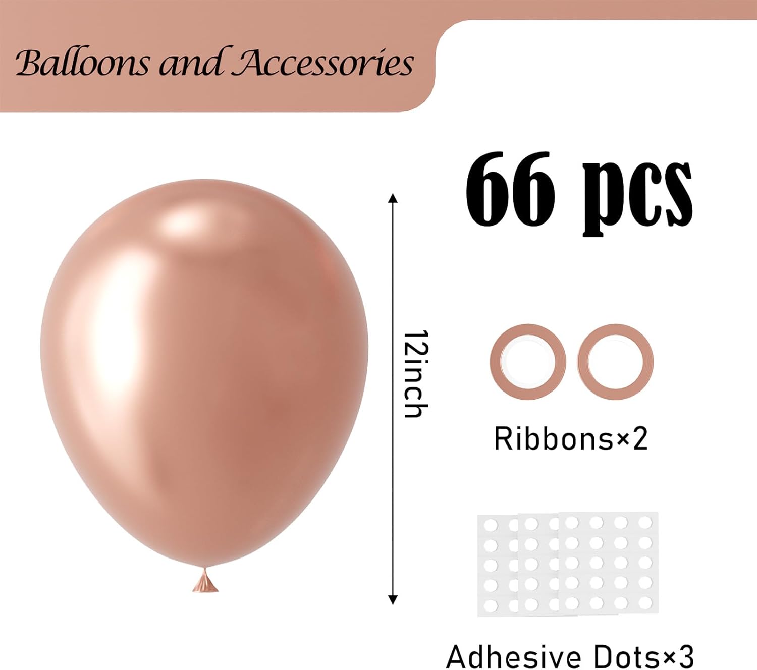 Voircoloria Metallic Rose Gold Balloons - 12-Inch Chrome Latex | 66-Pack for Parties & Celebrations