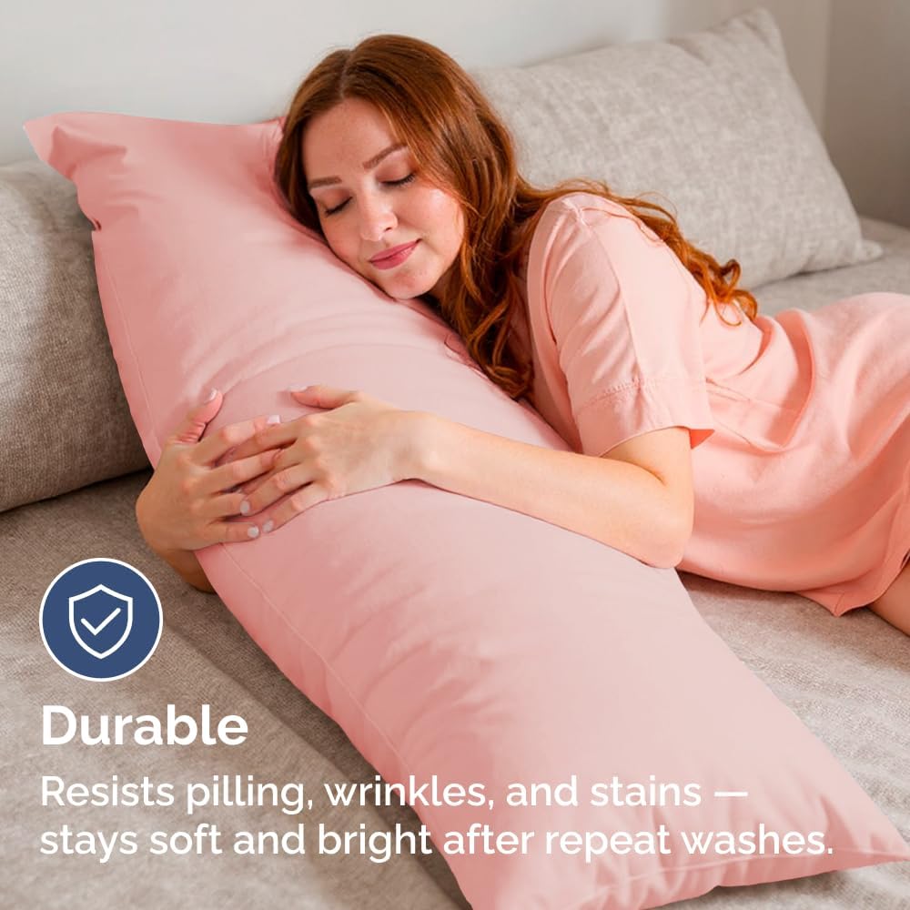 Skiennix Body Pillowcases Set of 4 | Soft, Breathable Covers for Sleeping - 20x54 in Baby Pink