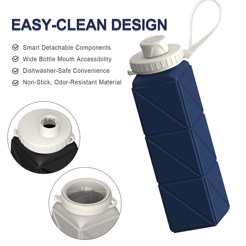 BEAUTAIL Collapsible Water Bottles 20.6oz, Silicone Foldable Portable Travel Water Bottle, BPA-Free, Leakproof Reusable for Traveling Hiking Sports, 5 Pack (Starlight+Pink+Blue+Dark Blue+Black)