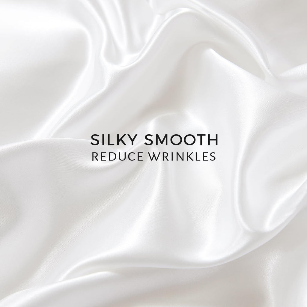 HOdo Home Satin Duvet Cover Twin Size, 3 Piece Silk Like Comforter Cover, Ultra Soft and Breathable Bedding Set with Zipper Closure & Corner Ties (White)