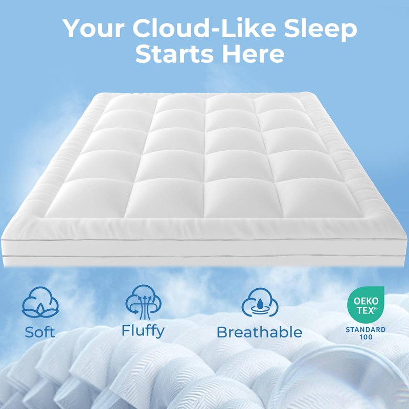 YUGYVOB King Mattress Topper - 800GSM Extra Thick Cooling & Breathable Mattress Pad with Deep Pocket 8"-21" & Soft Down Alternative Filling, White
