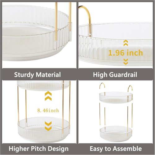 Asayuee 360° Rotating Makeup Organizer - Large Capacity 2-Tier Vanity Storage for Cosmetics & Skincare | Clear