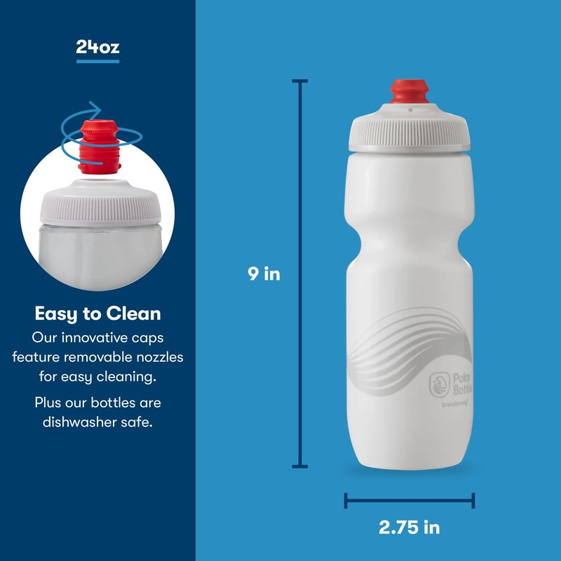Polar Bottle - Breakaway - 24oz Wave, Ivory & Silver- Insulated Water Bottle for Cycling & Sports, Keeps Water Cooler Longer, Fits Most Bike Bottle Cages,White