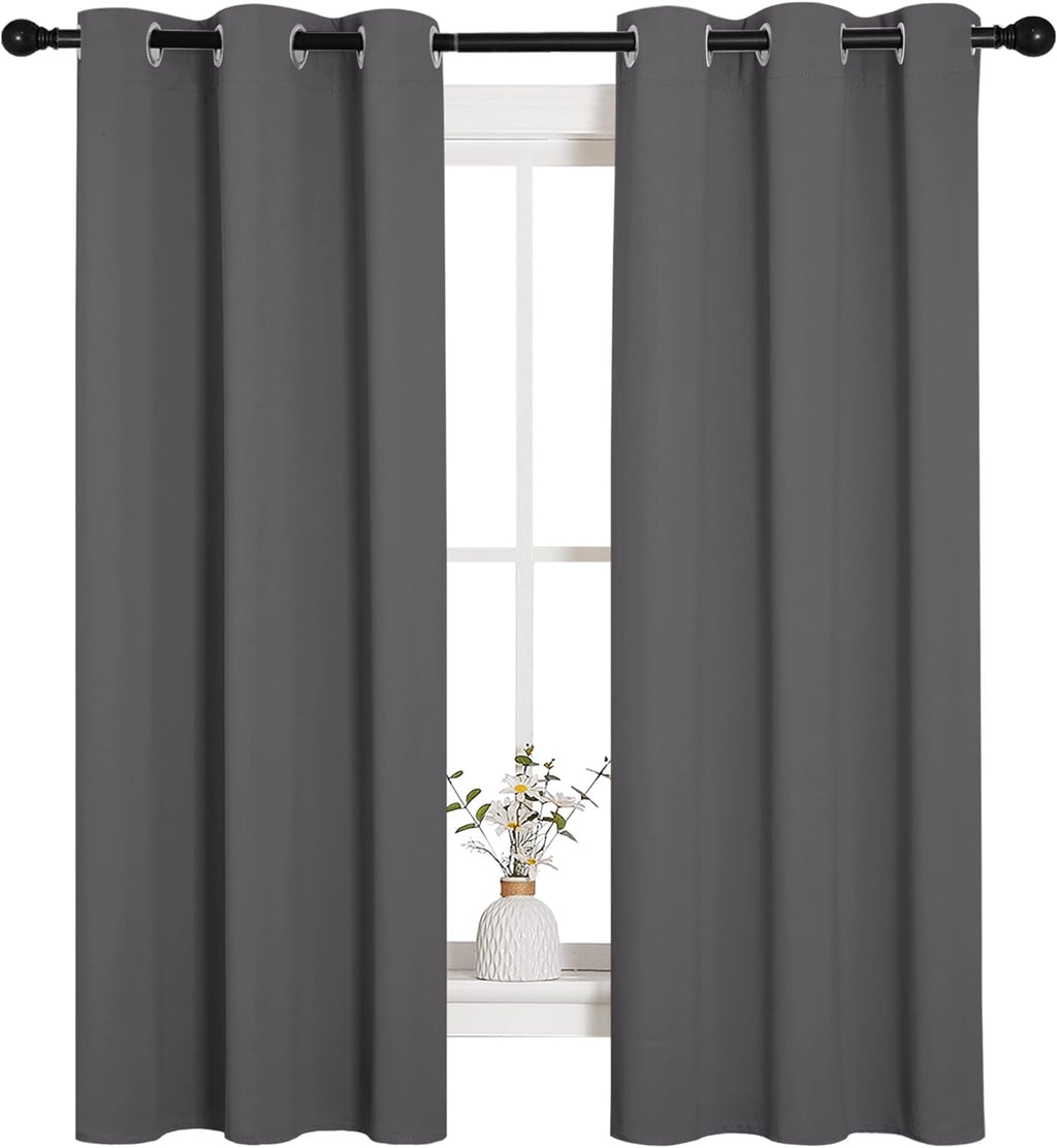 NICETOWN Grey Blackout Curtain Panels - Thermal Insulated Grommet Top Drapes | 2 Panels, W34 x L63 inches