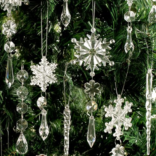 40-Piece Acrylic Snowflake and Icicle Christmas Tree Ornaments Set