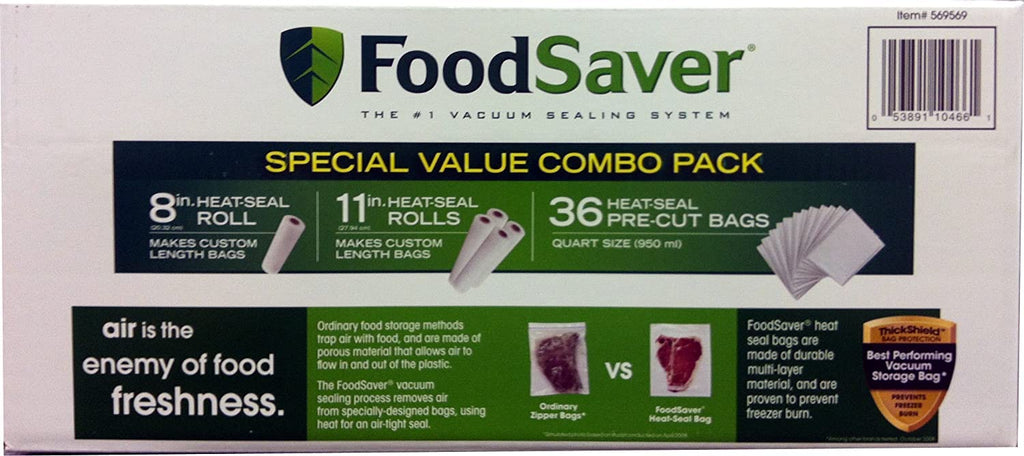 FoodSaver Special Value Vacuum Seal Combo Pack 1-8"Roll; 4-11"Rolls; 36 Pre-Cut Bags