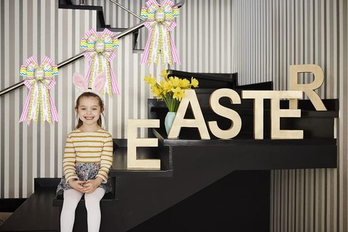Hying Large Easter Bows - White & Pink Burlap Wreath Bows with Eggs & Leaves | Perfect Spring Decorations