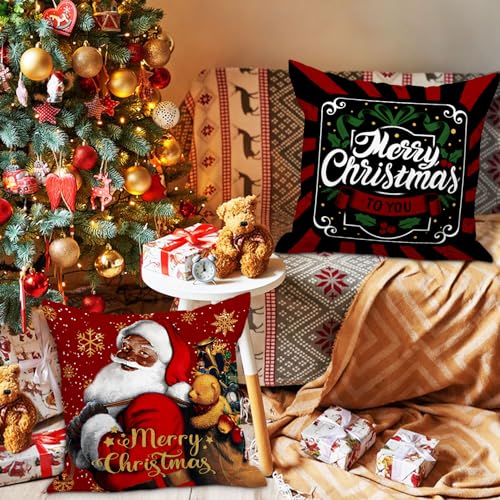 Lanpn Black Santa Christmas Pillow Covers Set of 4 18x18 Inches Holiday Decor