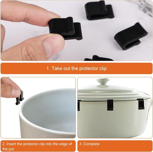 Gosknor Dutch Oven Lid Protector Clips - 12-Piece Silicone Set for Round & Oval Lids - Black