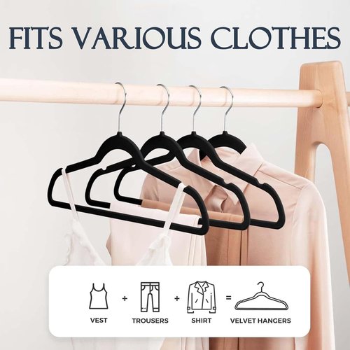 HOUSE DAY Black Velvet Hangers - 60 Pack with Tie Bar | Ivory Velvet Hangers - 20 Pack