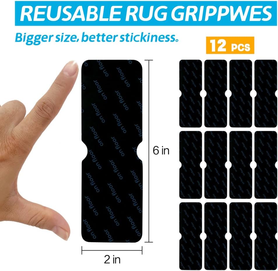 Skiennix Rug Gripper | 12 PCS No Damage Anti-Slip Tape for Hardwood Floors - Secure Area Rugs