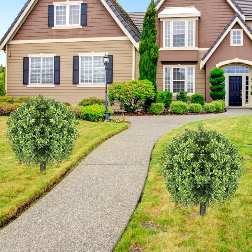 2 Pcs Artificial Boxwood Topiary Balls, 16-Inch UV Resistant Faux Shrubs