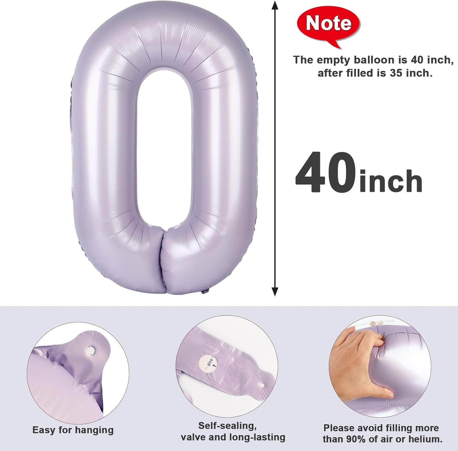 Number 0 Balloons - 40 Inch Cream Purple Birthday Decorations for Milestone Events | Baby Showers