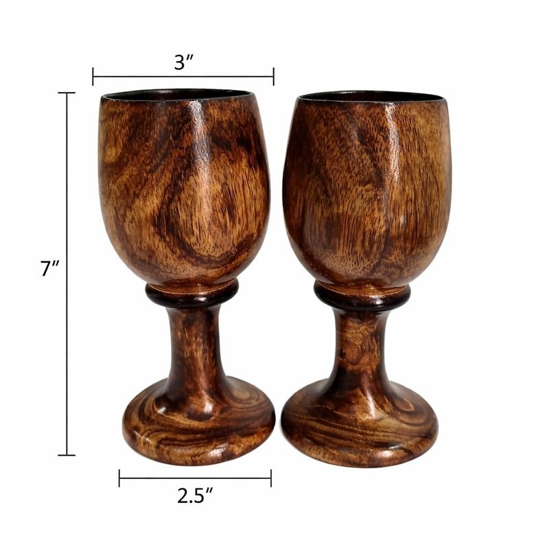 collectiblesBuy Handmade Wooden Goblet Set of 2 – 7 Inch Rustic Chalice Cups for Wine, Mead & Beverages | Eco-Friendly Vintage Wooden Drinkware for Barware & Gifts