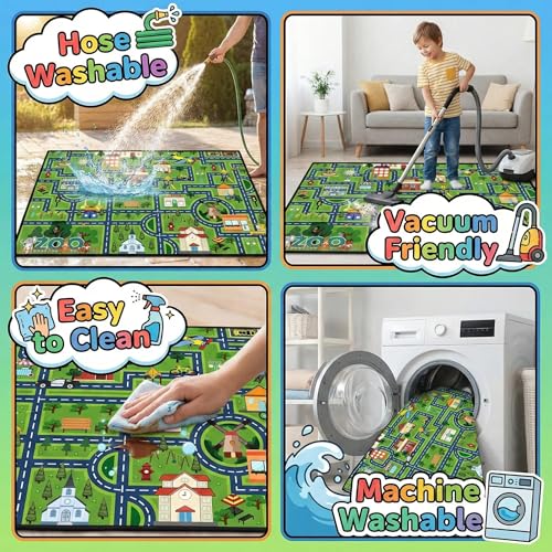 Kids City Life Road Play Rug - 2.5x4 Feet Non-Slip Educational Traffic Mat