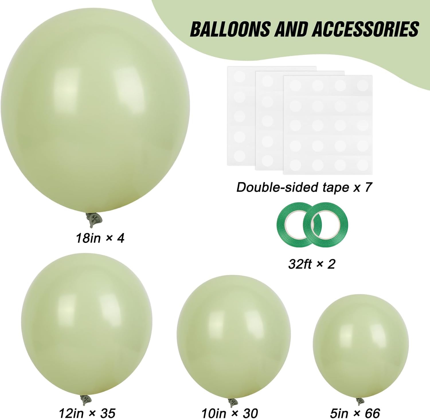 RUBFAC Dusty Green Balloons - 129-Piece Latex Garland Kit for Wedding & Birthday Parties | 5-12 Inch Sizes