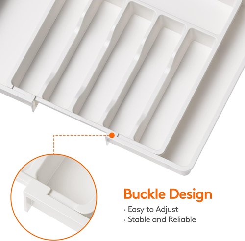 Lifewit Expandable Silverware Drawer Organizer - BPA-Free Utensil Tray for Kitchen | Adjustable 13-22 x 15" White