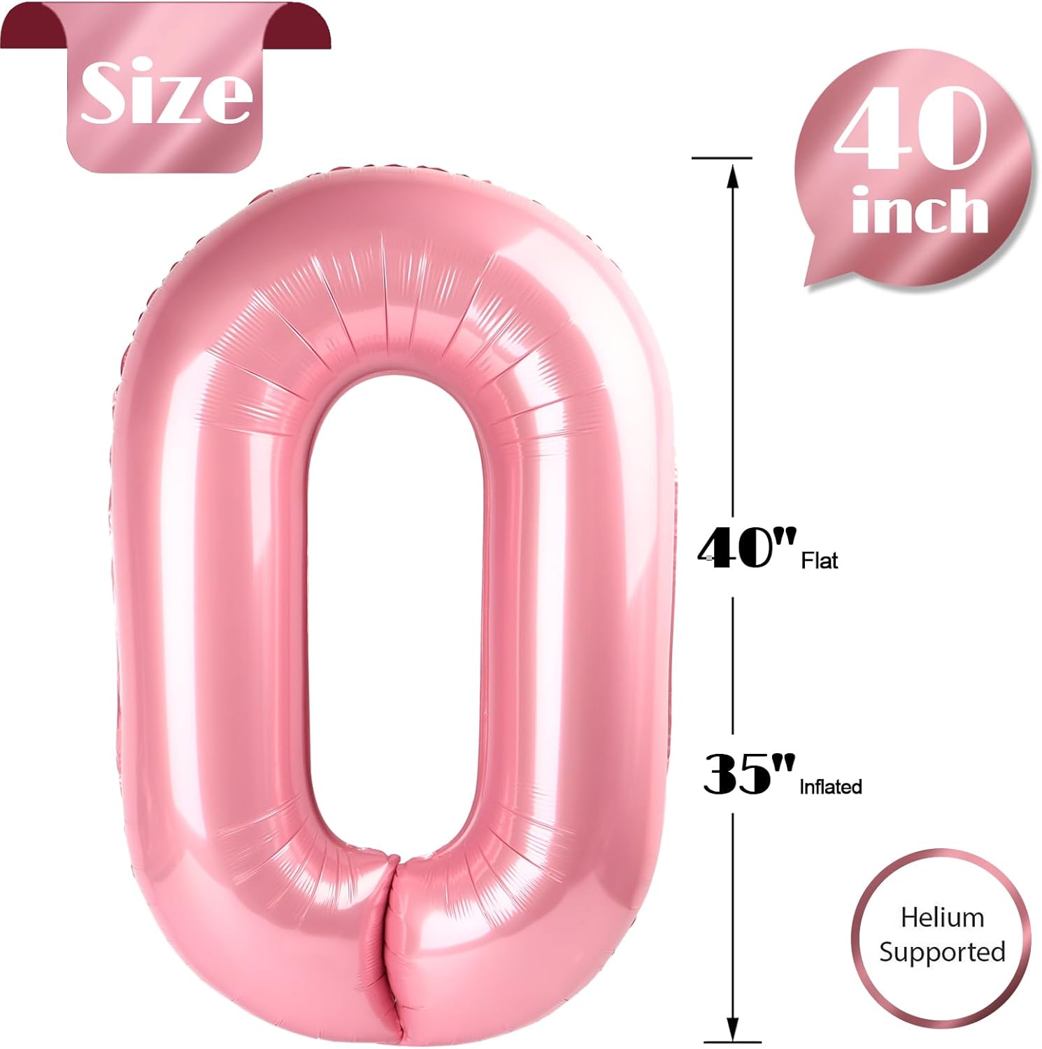 Pearlescent Pink Number Balloon | 40-Inch 0 Balloon for Birthday Decorations & Party Supplies
