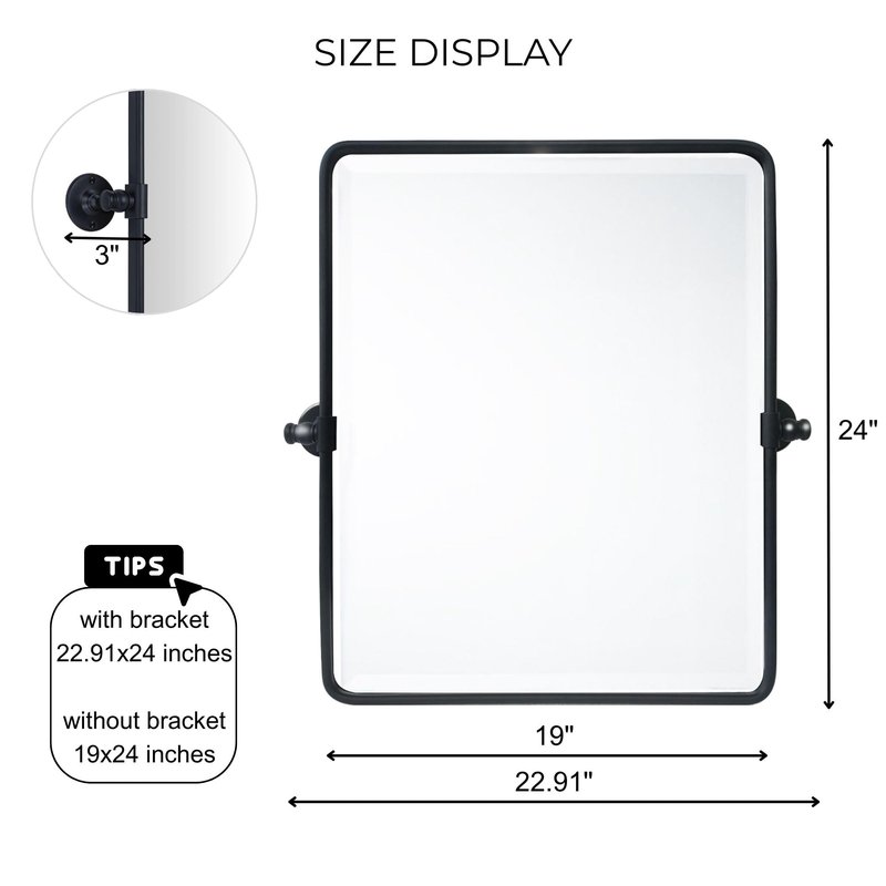 TEHOME Pivot Mirror for Bathroom Matt Black Tilt Beveled Mirror Rectangle Bathroom Mirror Pivoting Metal Framed Vanity Mirrors for Wall, Vertical, Overall 22.91 x 24 inches (Mirrror 19 x 24 inches)
