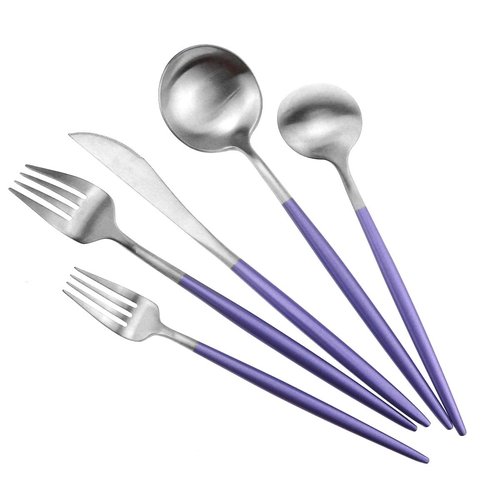 Gugrida Luxury Flatware, Royal 20 Piece Matte Purple Handle 18/10 Stainless Steel Tableware Sets for 4 Including Forks Spoons Knives, Camping Silverware Travel Utensils Set Cutlery (Purple Silver)